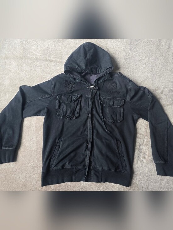 Affliction Other - RARE VTG Affliction hybrid hooded denim jacket Mens 2X Full-zip, Black, Y2K